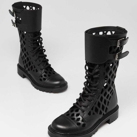 Christian Dior Black Matte Calfskin Leather D-Trap Combat Boots Size 5.5/36 - Picture 1 of 5